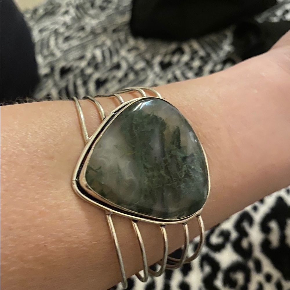 Moss Agate Gemstone Silver Adjustable Cuff - image 4